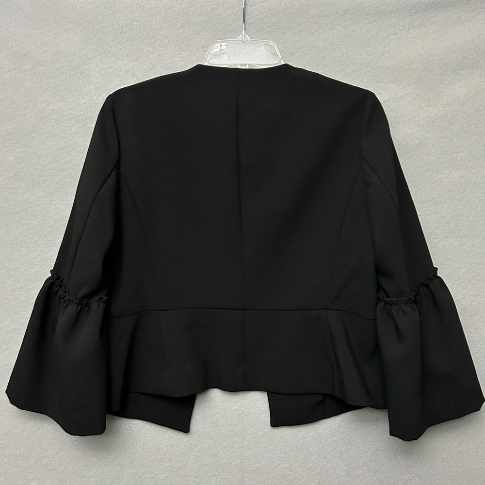 ZARA BASIC Black Bell Sleeve Cropped Blazer Jacket Open Front Size L Work Party - Picture 2 of 14